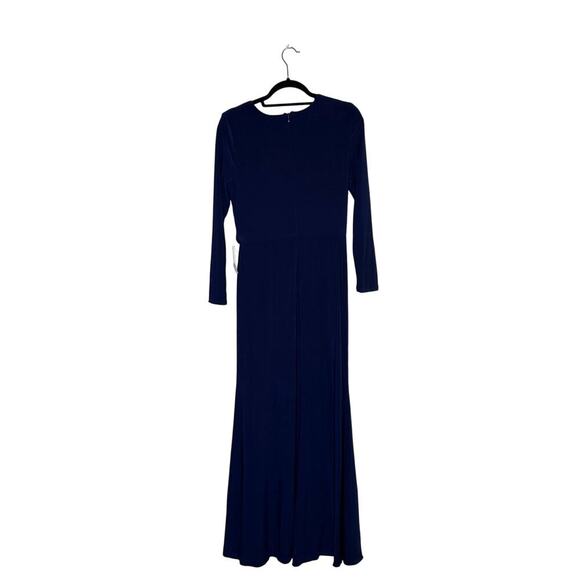 NWT Betsy Adam Cascade Ruffle Maxi Jersey Gown Women's Navy Blue Size 10 - Picture 5 of 8